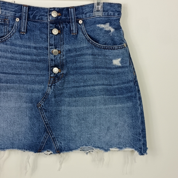Madewell Womens Denim Miniskirt 30 Blue High Rise Raw Hem Distressed Button Fly - Picture 5 of 14